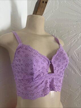 Lilac Floral Lace Longline Bralette with Keyhole Front S
